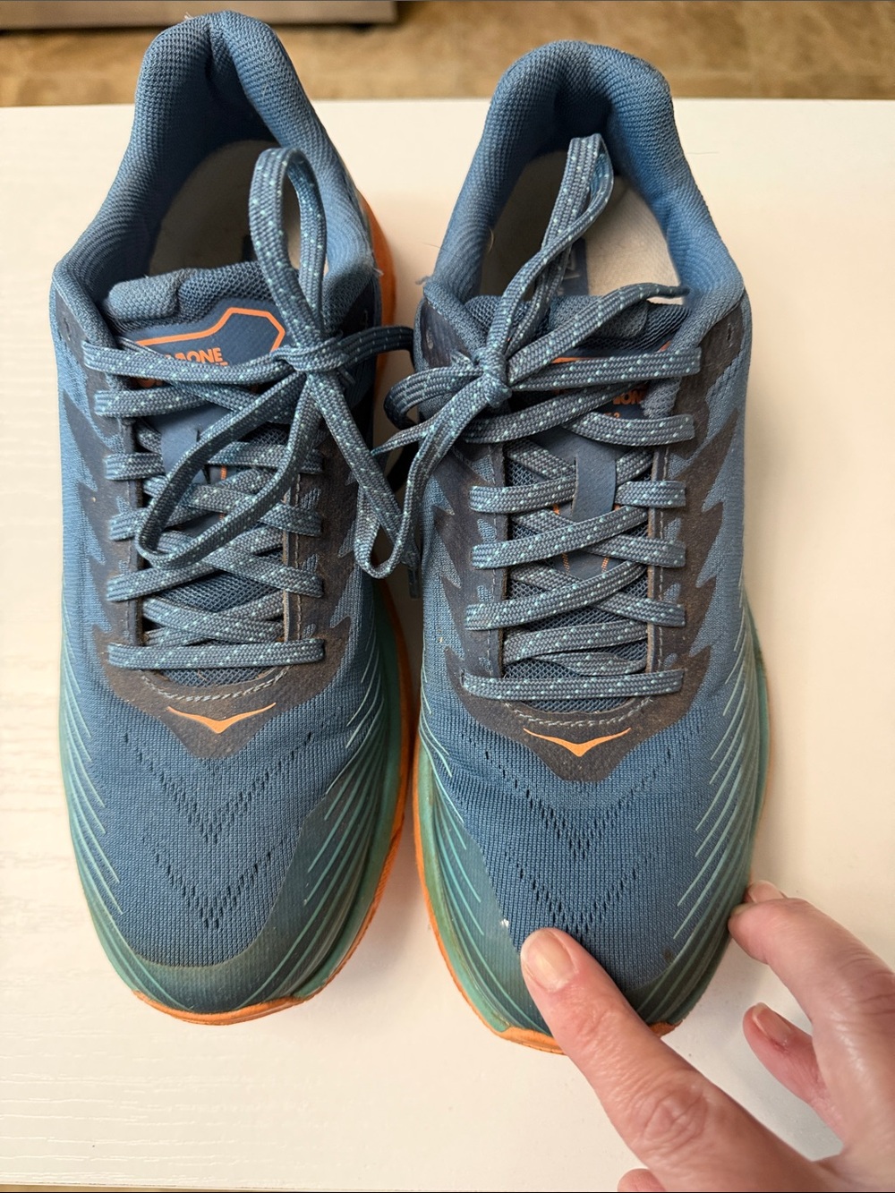 Hoka Women’s Blue Teal and Orange Trail Running Shoes - Picture 2 of 5